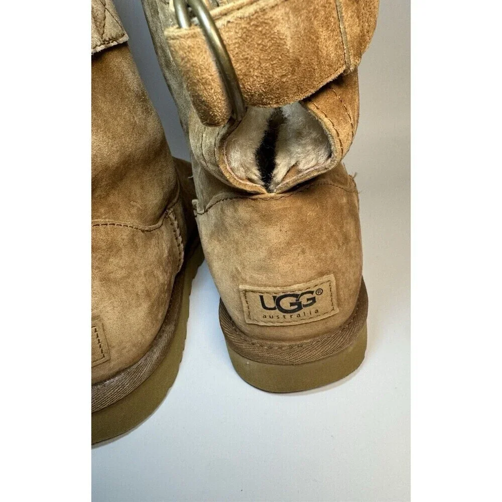 UGG Remora Short Boots Womens Size 9 Chestnut Leather Shearling Fur Lined